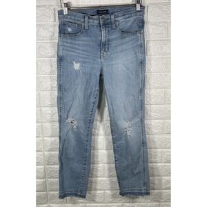 J CREW WOMENS JEANS SIZE 27 VINTAGE STRAIGHT RAW HEM LIGHT WASH DENIM DISTRESSED